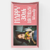 Roze kunst Deco Beveled Foto Birthday Spandoek (Verticaal)