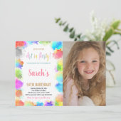 Roze kunst in feestverf op Birthday met foto Kaart (Staand voorkant)