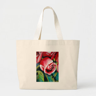 Roze kunstbloem voor het schilderen van waterverf grote tote bag