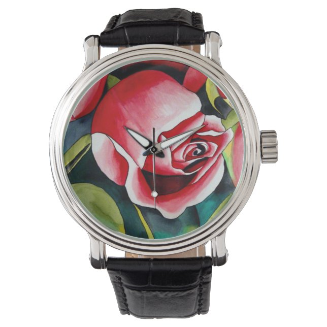 Roze kunstbloem voor het schilderen van waterverf  horloge (Voorkant)