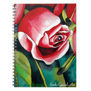 Roze kunstbloem voor het schilderen van waterverf notitieboek