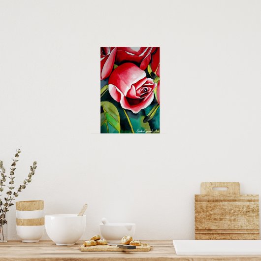 Roze kunstbloem voor het schilderen van waterverf  poster (Keuken)