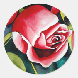 Roze kunstbloem voor het schilderen van waterverf  ronde sticker