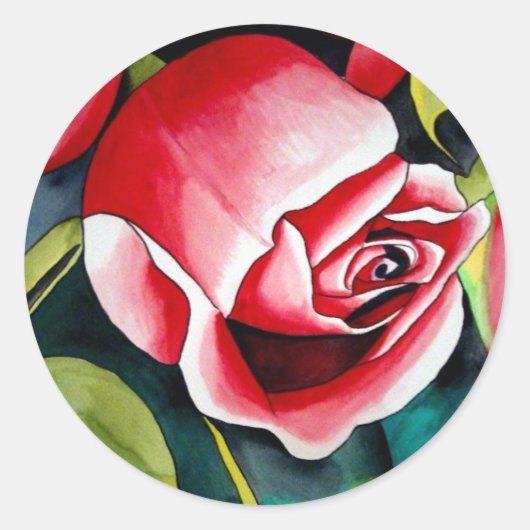 Roze kunstbloem voor het schilderen van waterverf ronde sticker (Voorkant)