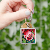 Roze kunstbloem voor het schilderen van waterverf sleutelhanger (Hand)