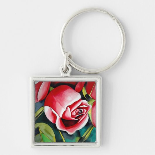 Roze kunstbloem voor het schilderen van waterverf sleutelhanger (Voorkant)