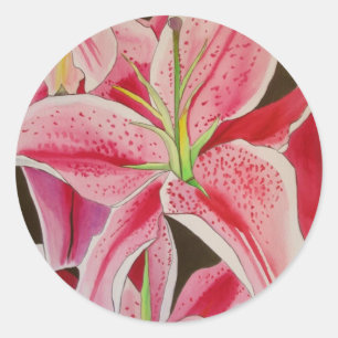 Roze kunstbloem voor waterverf ronde sticker
