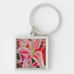Roze kunstbloem voor waterverf sleutelhanger