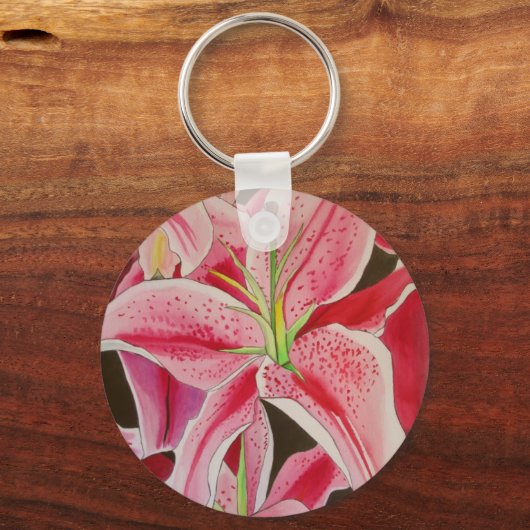 Roze kunstbloem voor waterverf sleutelhanger (Voorkant)