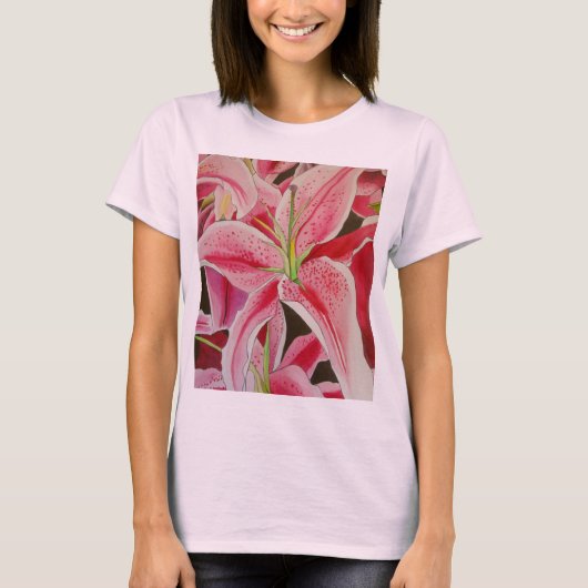 Roze kunstbloem voor waterverf t-shirt (Voorkant)