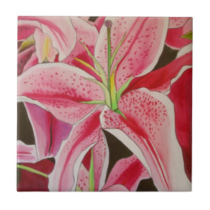 Roze kunstbloem voor waterverf tegeltje