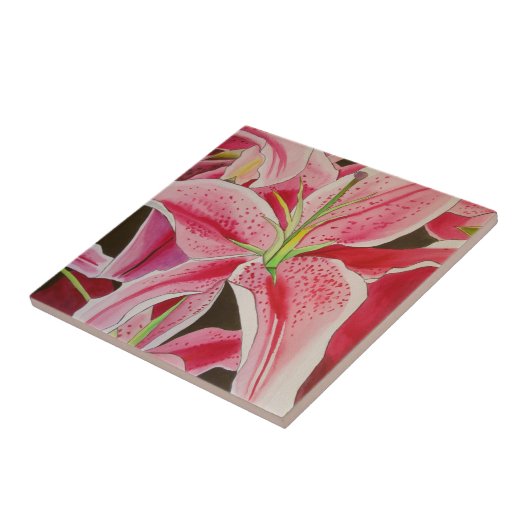 Roze kunstbloem voor waterverf tegeltje (Zijkant)