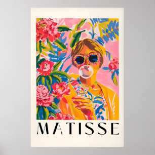 Roze Kunstprint in Matisse-stijl Funky Vrouw Poster
