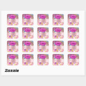 Roze kus Lips Glitter Holographic Business Name Vierkante Sticker (Vel)
