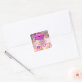Roze kus Lips Glitter Holographic Business Name Vierkante Sticker (Envelop)