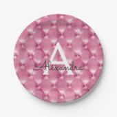 Roze Kussen Monogram Naam en Initiaal Papieren Bordje (Voorkant)