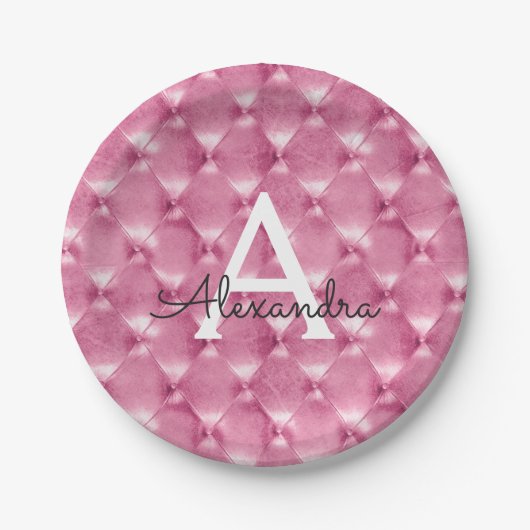 Roze Kussen Monogram Naam en Initiaal Papieren Bordje (Voorkant)