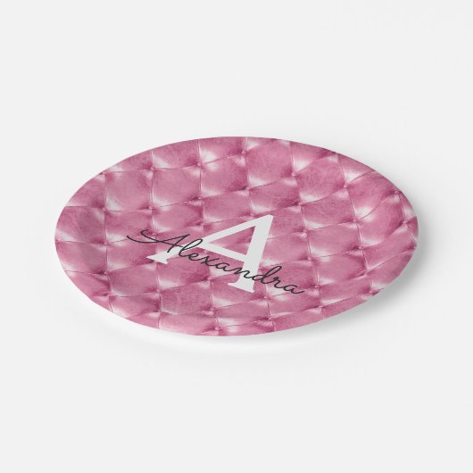 Roze Kussen Monogram Naam en Initiaal Papieren Bordje (Gekanteld)