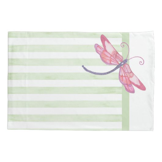 Roze Kussensloop Dragonfly en Sage strepen (Achterkant)