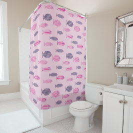 Roze Kust Blauw & Roze Vis Patroon Douchegordijn