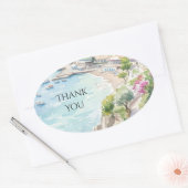 Roze Kust Bloemige Dank Je Ovale Sticker (Envelop)
