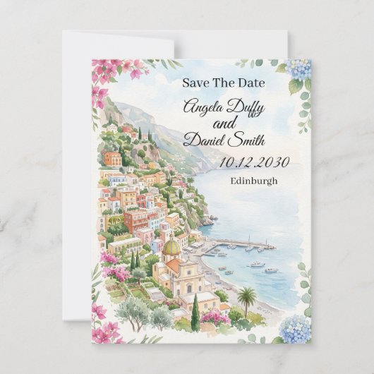 Roze Kust Bloemstuk Save The Date Kaart (Voorkant)