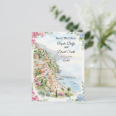 Roze Kust Bloemstuk Save The Date Postkaart (Staand voorkant)