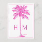 Roze Kust Palmetto Palm Monogram Briefkaart (Voorkant)