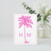 Roze Kust Palmetto Palm Monogram Briefkaart (Staand voorkant)