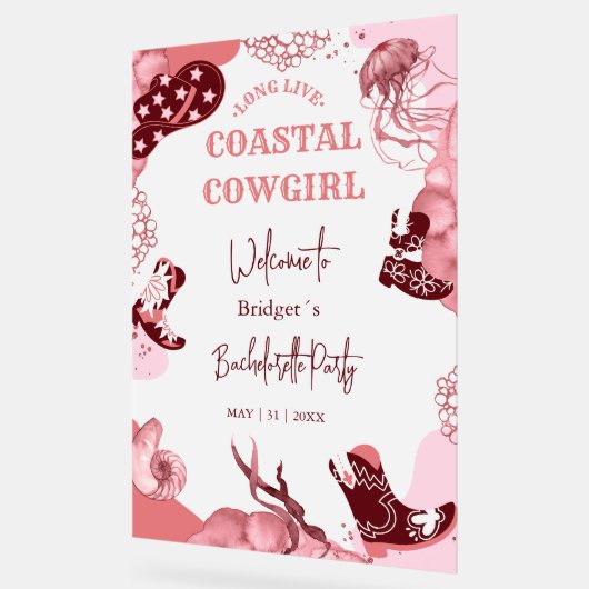 Roze kustcowgirl vrijgezellenfeest acryl bord (Hoek)