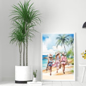 Roze Kustmeisjes Tropisch Eiland Poster