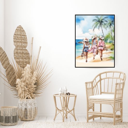 Roze Kustmeisjes Tropisch Eiland Poster