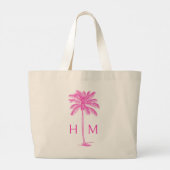 Roze Kustpalm Palmetto Palm Monogram Grote Tote Bag (Achterkant)