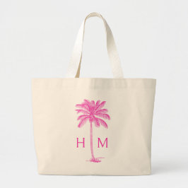 Roze Kustpalm Palmetto Palm Monogram Grote Tote Bag
