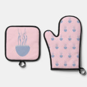 Roze kwal ovenwant & pannenlap set (Voorkant)