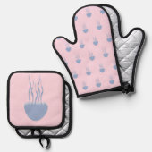 Roze kwal ovenwant & pannenlap set (Voorkant / Achterkant)