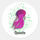 roze kwal waterverf stijl ronde sticker (Voorkant)