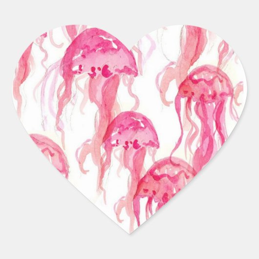 Roze Kwallen Waterverf Ocean Zee Creature Hart Sticker (Voorkant)