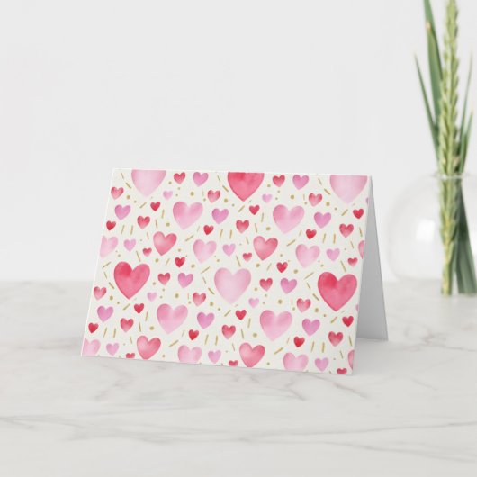 Roze Kwarts Aquarel Harten Kaart (Voorkant)