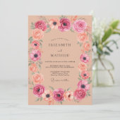 Roze Kwarts Bloemboog Bruiloft Kaart (Staand voorkant)
