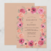Roze Kwarts Bloemboog Bruiloft Kaart (Voorkant / Achterkant)