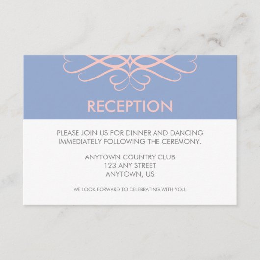 Roze Kwarts en Blauw, Ellegante Bloemen Bruiloft Informatiekaartje (Voorkant)