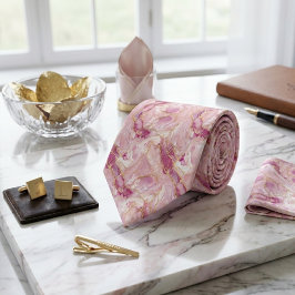 Roze Kwarts & Gouden Marmer Stropdas