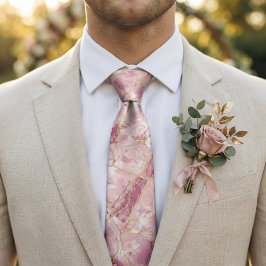 Roze Kwarts & Gouden Marmer Stropdas