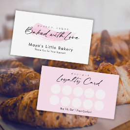 Roze Kwast Elegant Script Bakkerij Loyaliteit Visitekaartje