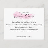 Roze kwast elegante script cake verzorgingsinstruc bedankkaart (Voorkant)