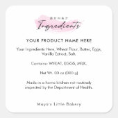 Roze Kwast Elegante Script Ingredienten Product Vierkante Sticker (Voorkant)