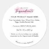 Roze Kwast Elegante Script Ingrediëntenlijst Ronde Sticker (Voorkant)