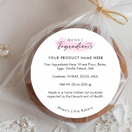Roze Kwast Elegante Script Ingrediëntenlijst Ronde Sticker