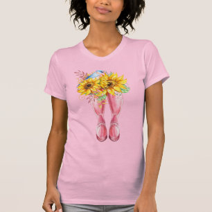 Roze laarzen, blauwe vogel en zonnebloemen t-shirt